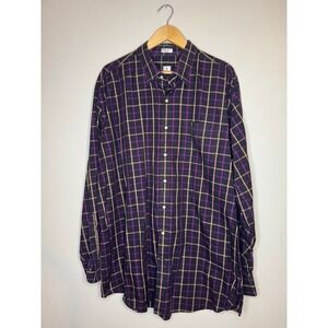 Peter Millar Mens 2XL Plaid Button Down Shirt Black Purple Tan 100% Cotton L/S